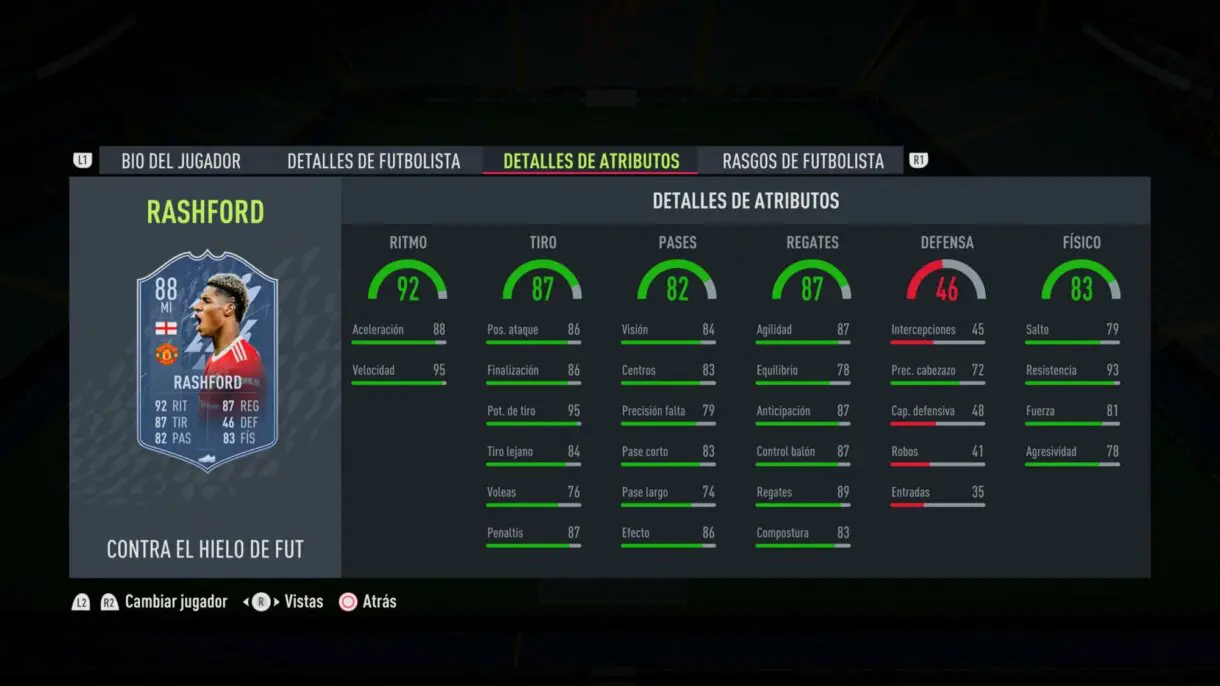 FIFA 22: el equipo FUT Versus de Hielo ya está disponible y aquí puedes ver las diferencias respecto al de Fuego Ultimate Team stats in game Rashford