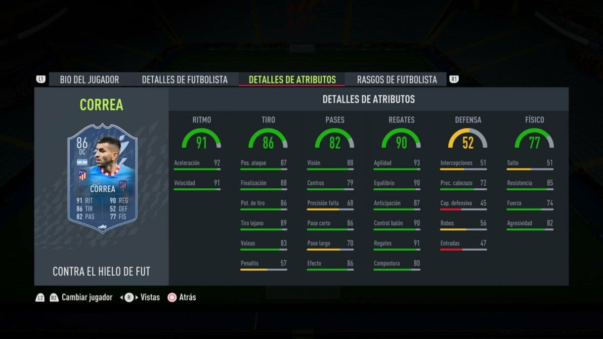 FIFA 22: el equipo FUT Versus de Hielo ya está disponible y aquí puedes ver las diferencias respecto al de Fuego Ultimate Team stats in game Ángel Correa