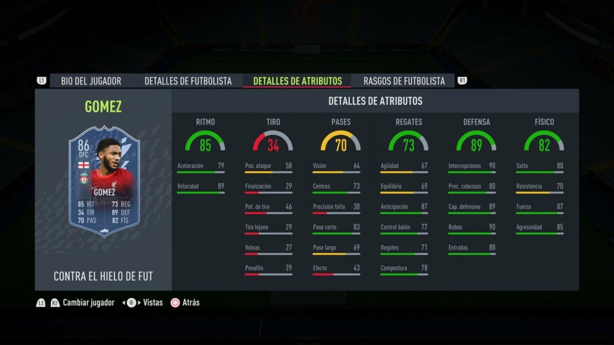 FIFA 22: el equipo FUT Versus de Hielo ya está disponible y aquí puedes ver las diferencias respecto al de Fuego Ultimate Team stats in game Joe Gómez