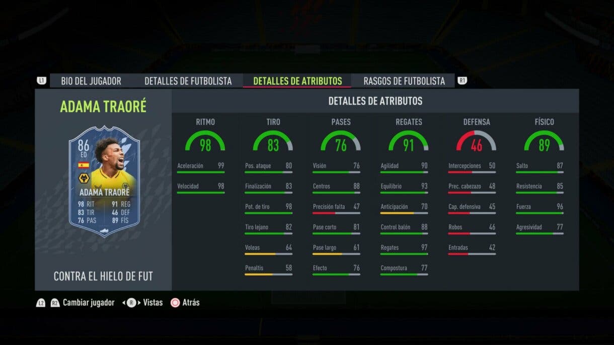 FIFA 22: el equipo FUT Versus de Hielo ya está disponible y aquí puedes ver las diferencias respecto al de Fuego Ultimate Team stats in game Adama Traoré