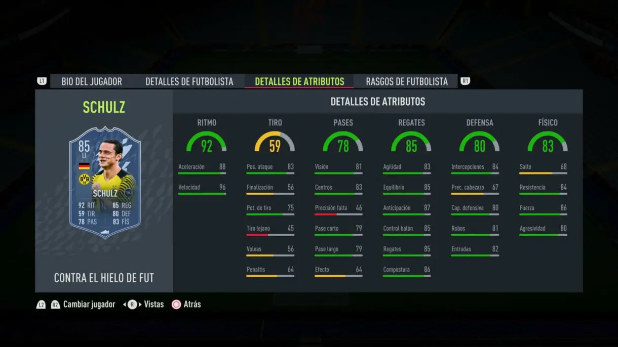 FIFA 22: el equipo FUT Versus de Hielo ya está disponible y aquí puedes ver las diferencias respecto al de Fuego Ultimate Team stats in game Nico Schulz