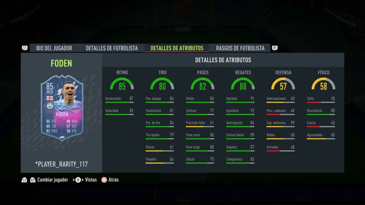 Stats in game Foden Next Generation FIFA 22 Ultimate Team