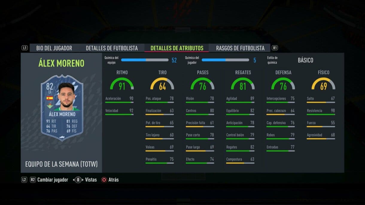 FIFA 22: ya disponible el TOTW 12 sin grandes estrellas (Equipo de la Semana) Ultimate Team stats in game Álex Moreno