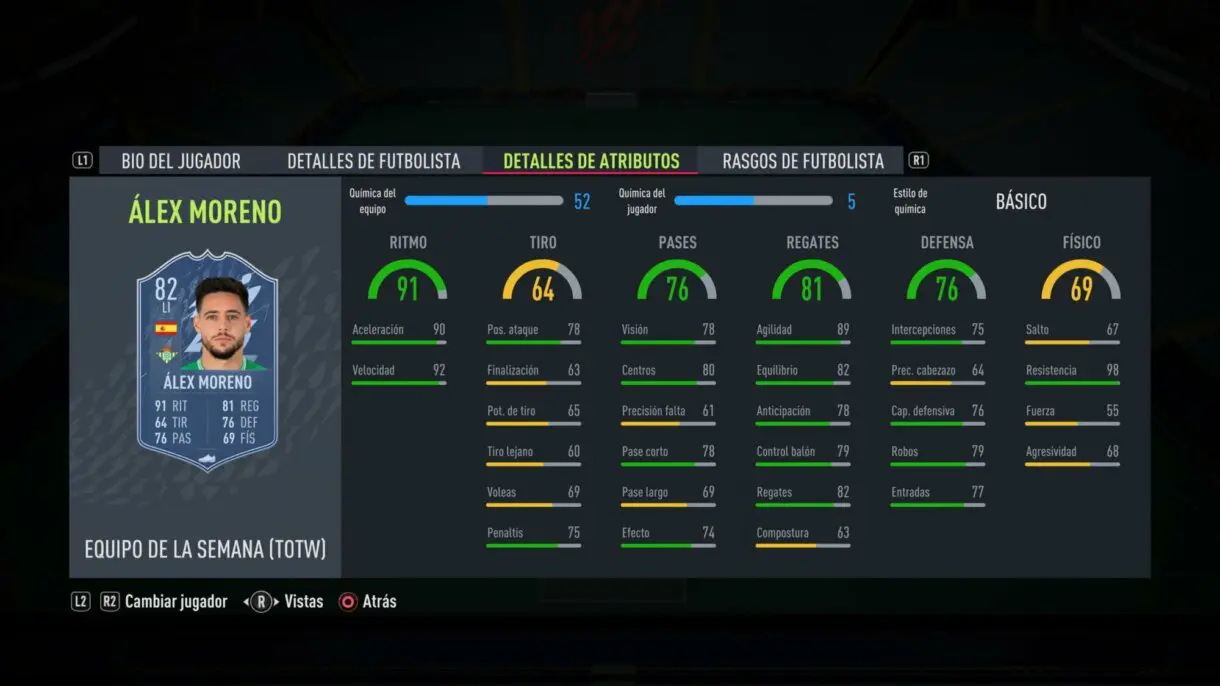 FIFA 22: ya disponible el TOTW 12 sin grandes estrellas (Equipo de la Semana) Ultimate Team stats in game Álex Moreno