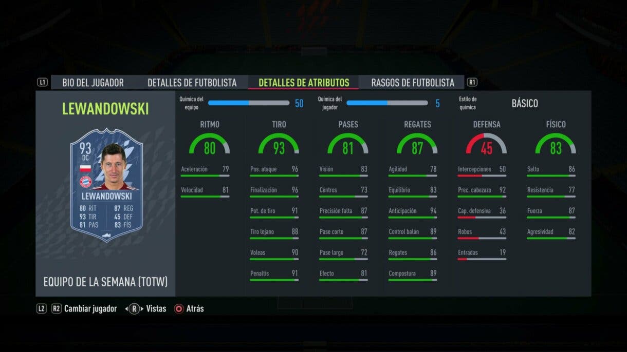 FIFA 22: llega un TOTW 14 bastante completo y con una mejora de OTW Ultimate Team stats in game Lewandowski