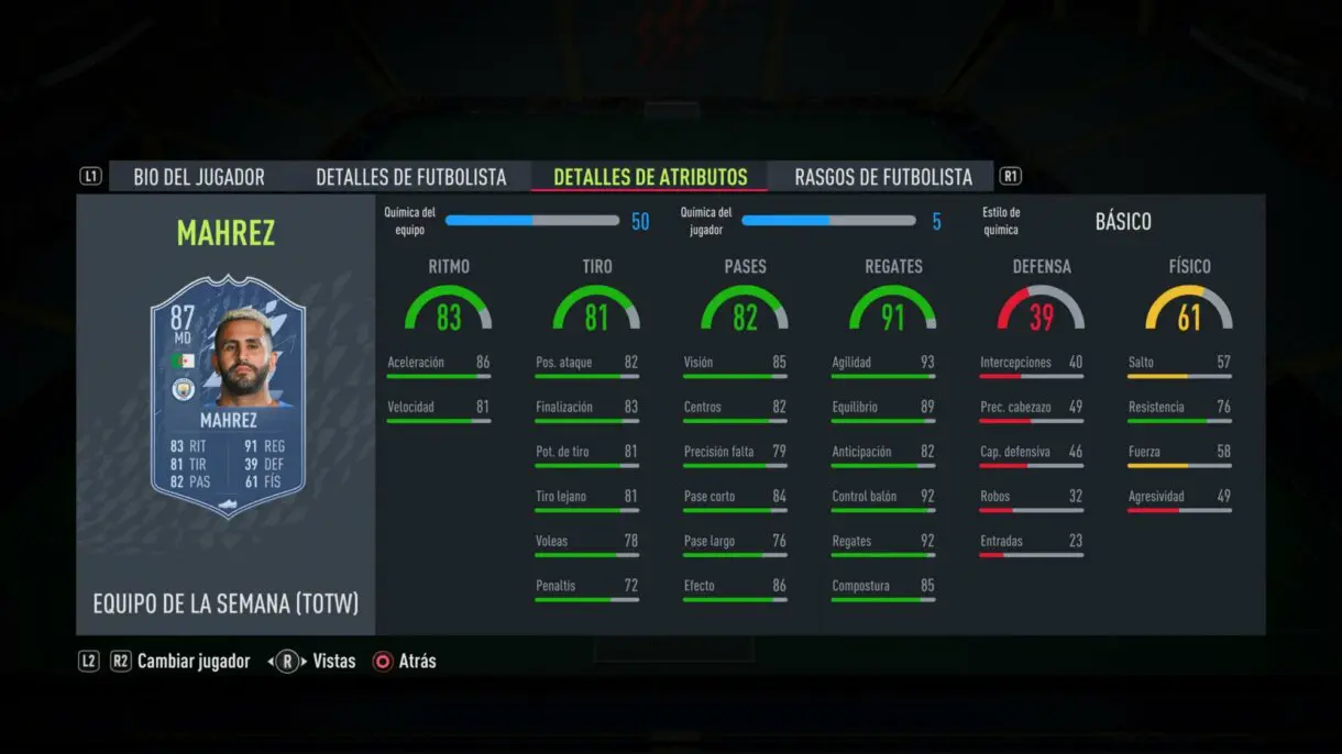FIFA 22: llega un TOTW 14 bastante completo y con una mejora de OTW Ultimate Team stats in game Mahrez