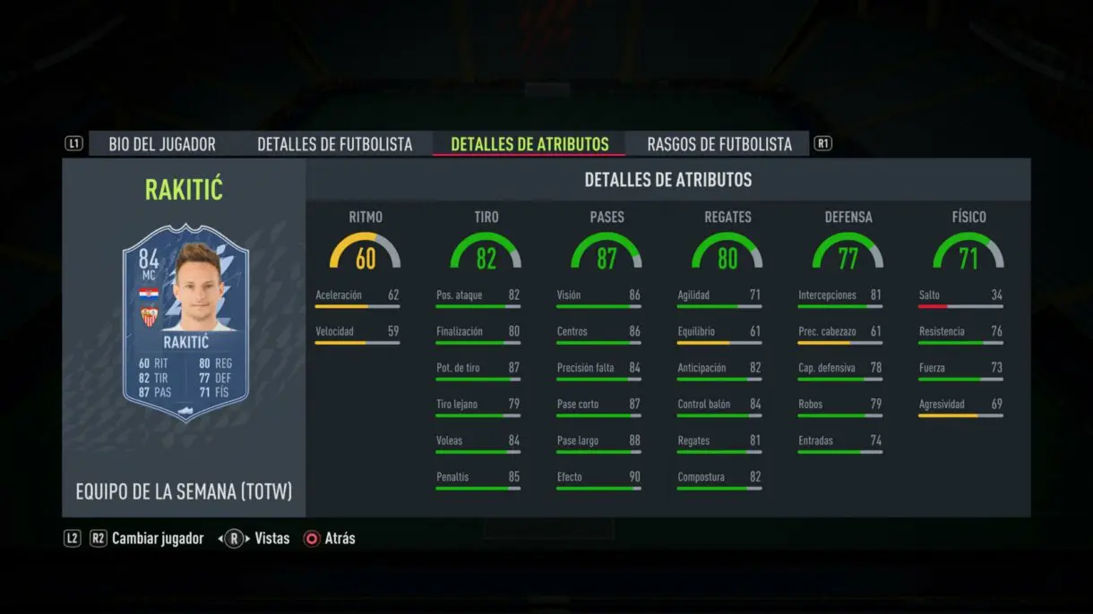 FIFA 22: llega un TOTW 14 bastante completo y con una mejora de OTW Ultimate Team stats in game Rakitic