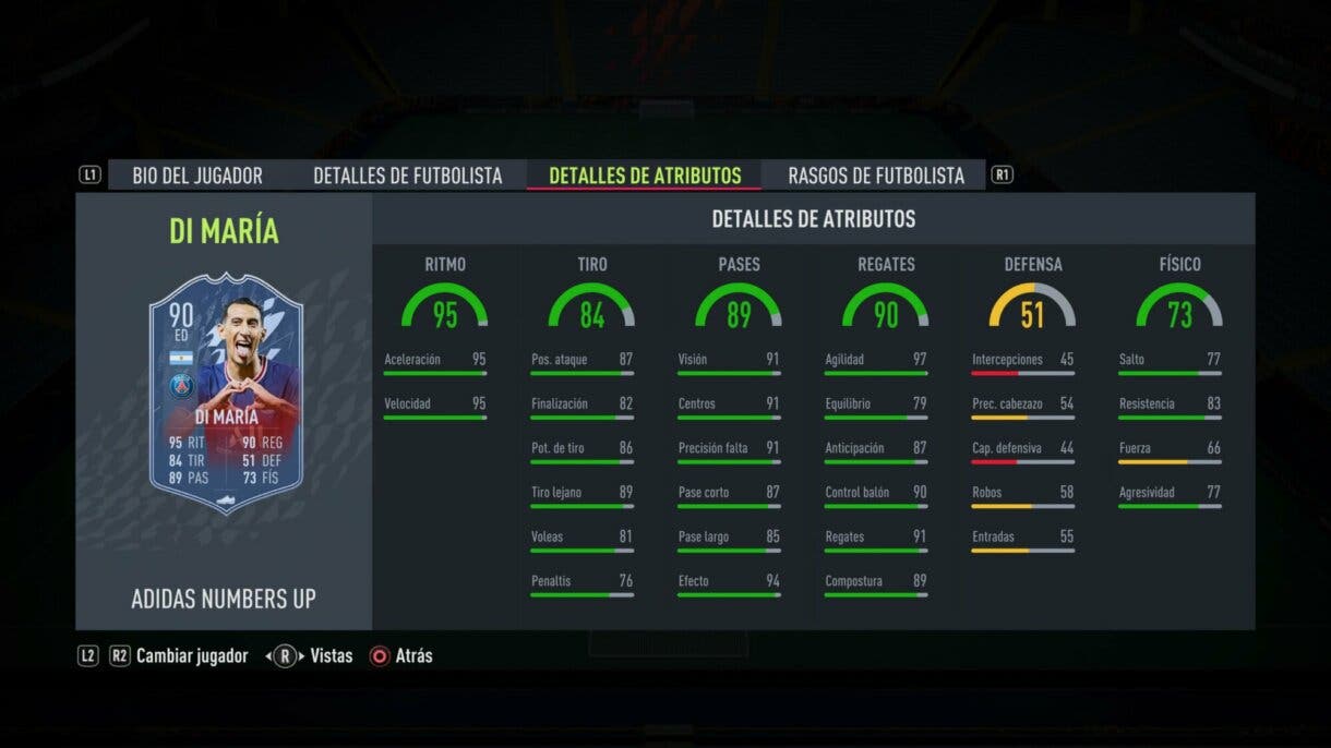 FIFA 22: los Numbers Up mejoran sus estadísticas y aquí puedes ver cómo lucen ahora Ultimate Team stats in game Di María