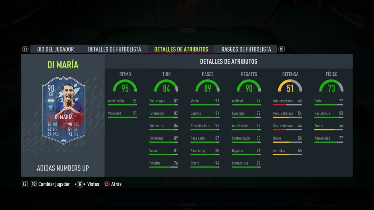 FIFA 22: los Numbers Up mejoran sus estadísticas y aquí puedes ver cómo lucen ahora Ultimate Team stats in game Di María