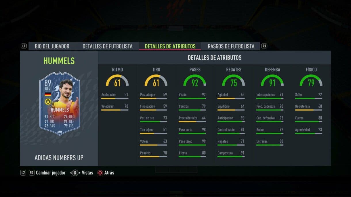 FIFA 22: los Numbers Up mejoran sus estadísticas y aquí puedes ver cómo lucen ahora Ultimate Team stats in game Hummels
