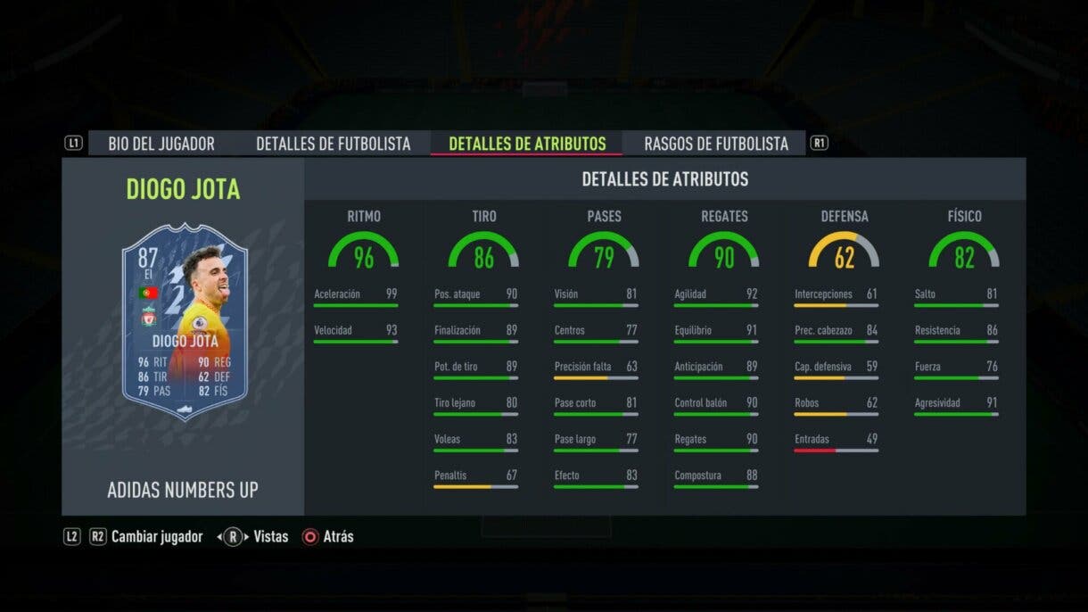 FIFA 22: los Numbers Up mejoran sus estadísticas y aquí puedes ver cómo lucen ahora Ultimate Team stats in game Diogo Jota