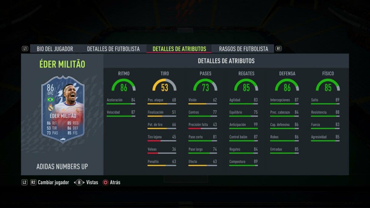 FIFA 22: los Numbers Up mejoran sus estadísticas y aquí puedes ver cómo lucen ahora Ultimate Team stats in game Militao