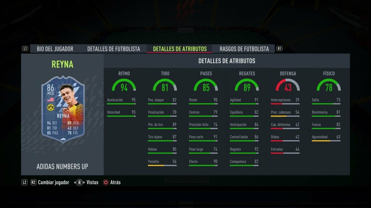 FIFA 22: los Numbers Up mejoran sus estadísticas y aquí puedes ver cómo lucen ahora Ultimate Team stats in game Reyna