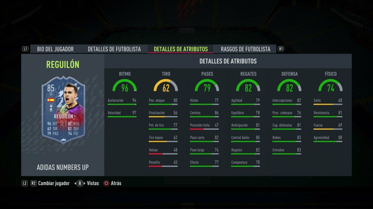 FIFA 22: los Numbers Up mejoran sus estadísticas y aquí puedes ver cómo lucen ahora Ultimate Team stats in game Reguilón