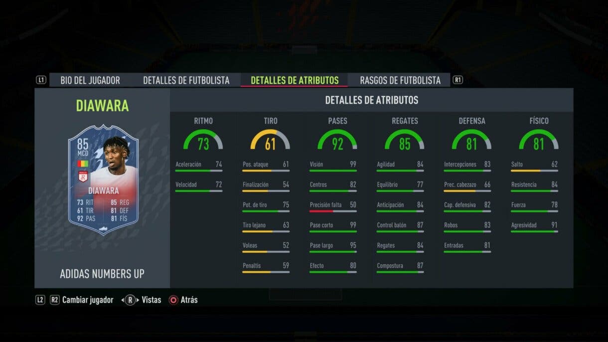 FIFA 22: los Numbers Up mejoran sus estadísticas y aquí puedes ver cómo lucen ahora Ultimate Team stats in game Diawara