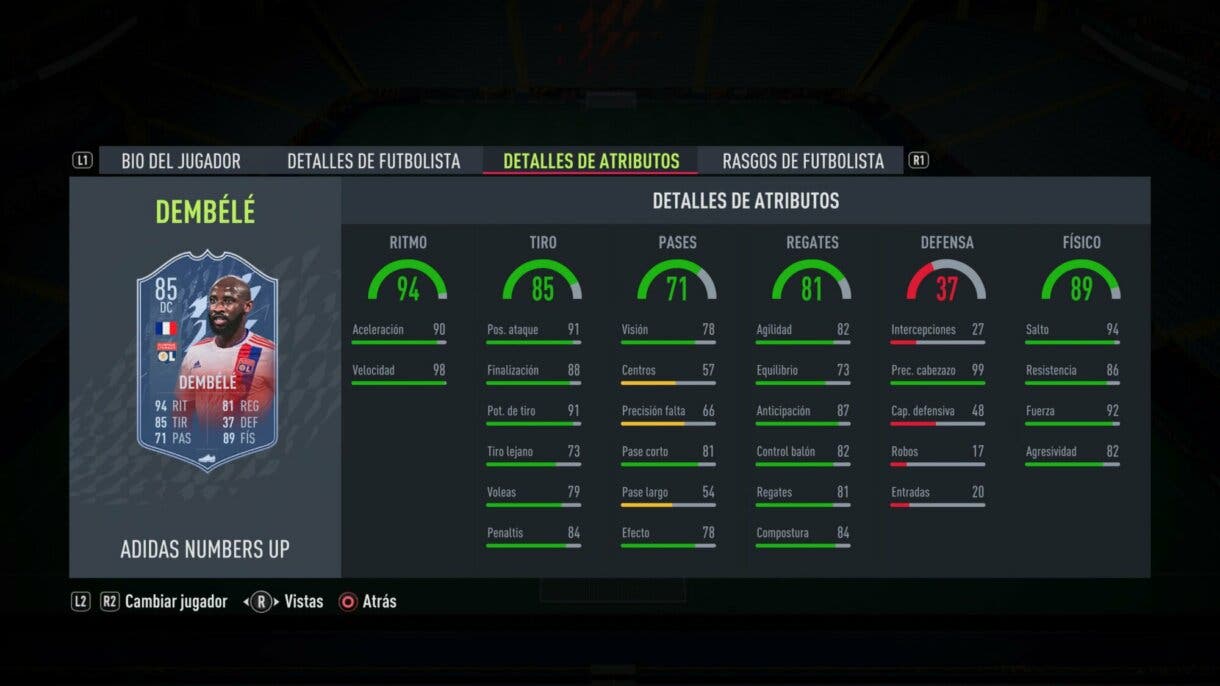 FIFA 22: los Numbers Up mejoran sus estadísticas y aquí puedes ver cómo lucen ahora Ultimate Team stats in game Dembélé