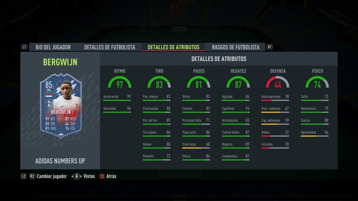 FIFA 22: los Numbers Up mejoran sus estadísticas y aquí puedes ver cómo lucen ahora Ultimate Team stats in game Bergwijn