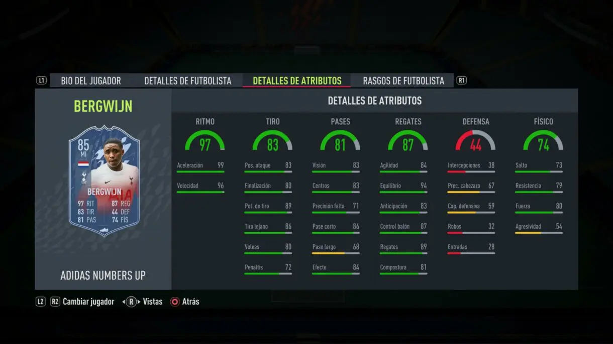 FIFA 22: los Numbers Up mejoran sus estadísticas y aquí puedes ver cómo lucen ahora Ultimate Team stats in game Bergwijn