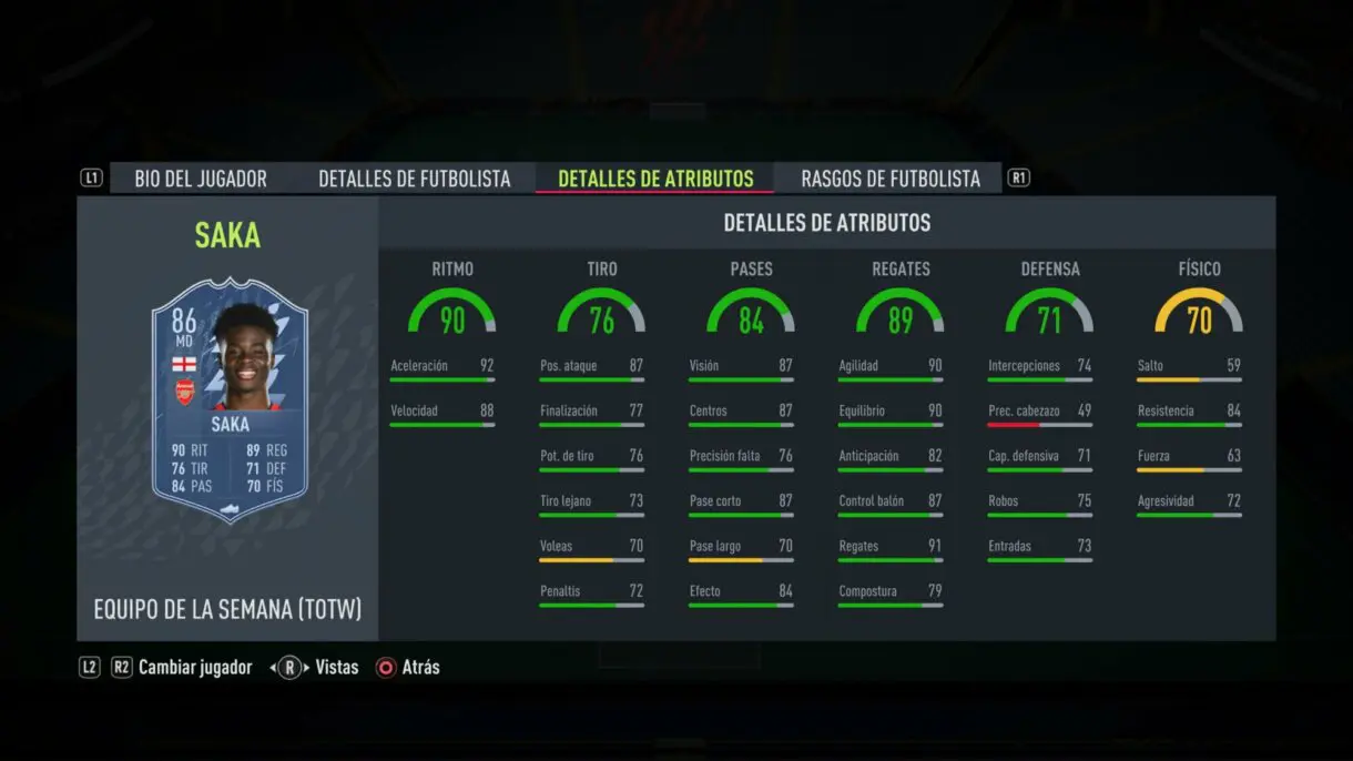 FIFA 22: muchos OTW mejoran sus estadísticas gracias al TOTW 15 (Equipo de la Semana) Ultimate Team stats in game Saka