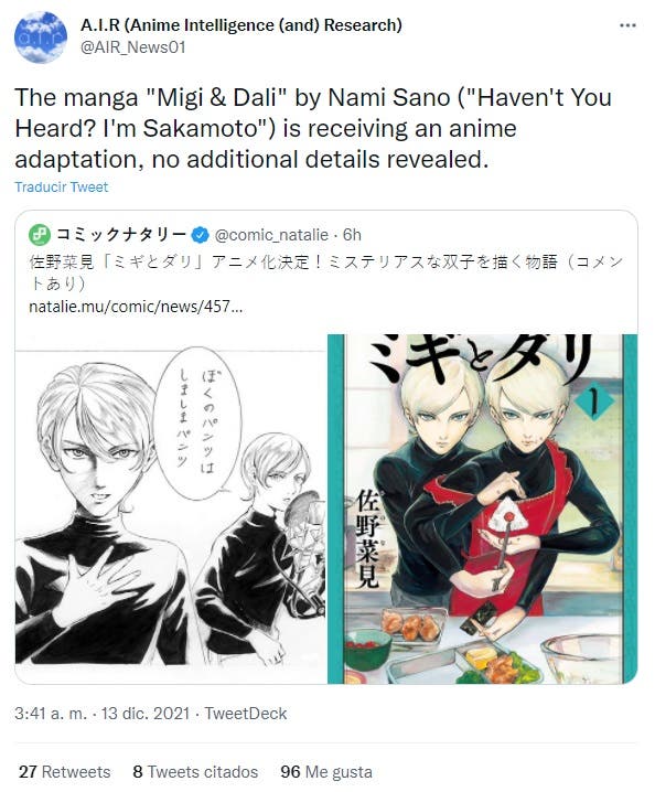 Migi to Dali, de la autora de Sakamoto Desu ga?, tendrá su propio anime
