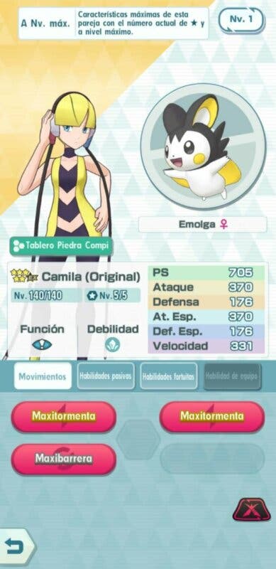 Pokemon Masters EX Camila y Emolga Dinamax