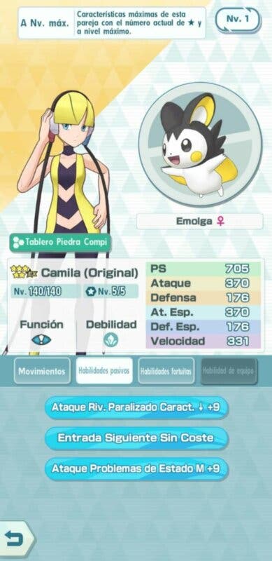 Pokemon Masters EX Camila y Emolga habilidades