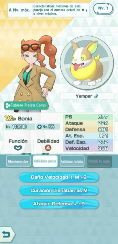 Sonia y Yamper Pokemon Masters EX habilidades
