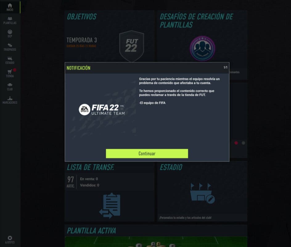 FIFA 22: EA Sports empieza a devolver los sobres del error de los Headliners mensaje dentro del  propio juego