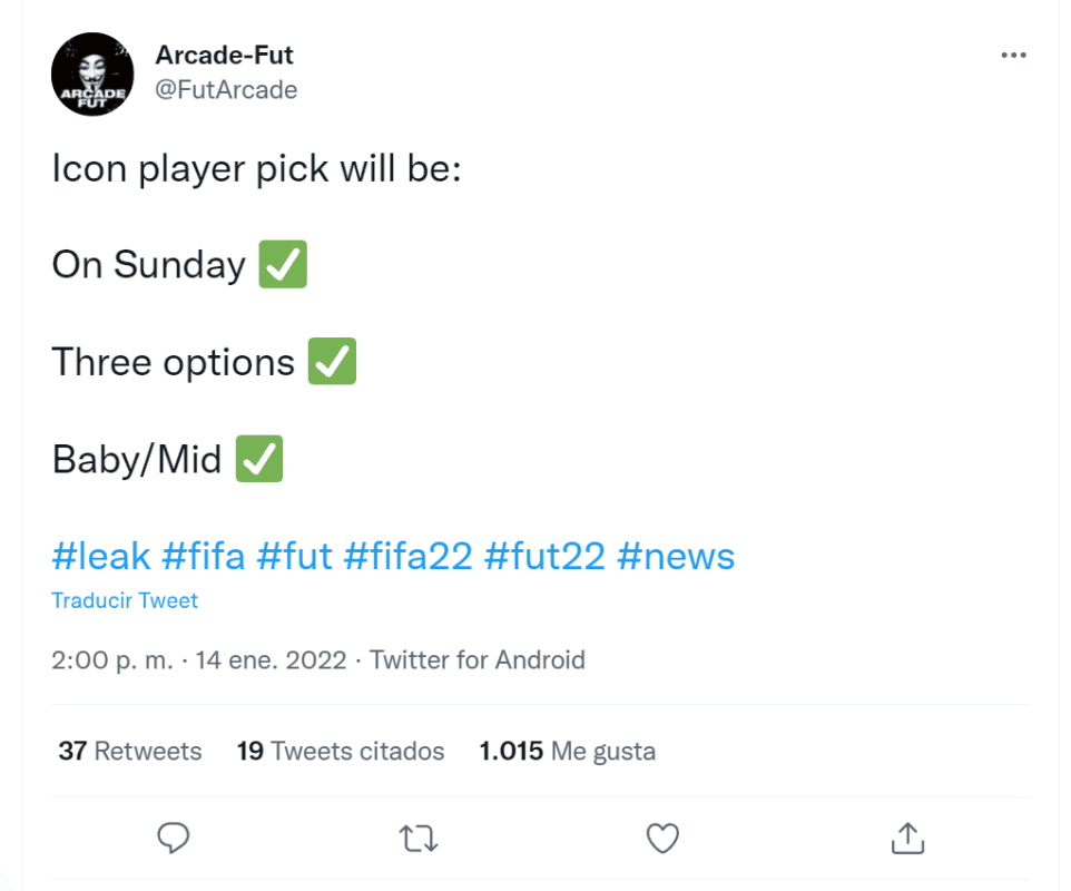 FIFA 22: filtrado un player pick de Icono que llegaría en apenas unos días Ultimate Team tuit de @FutArcade