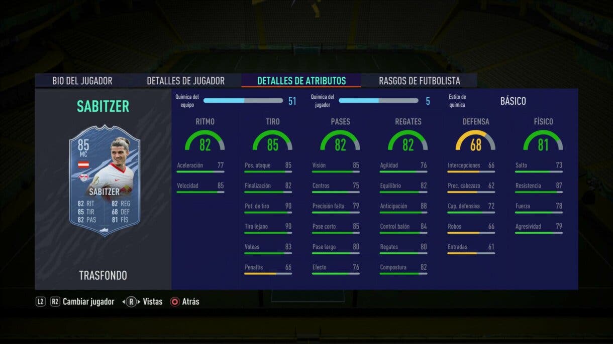 FIFA 21: ya sabemos quiénes son los jugadores recompensa de la primera temporada de Ultimate Team stats in game Sabitzer Trasfondo