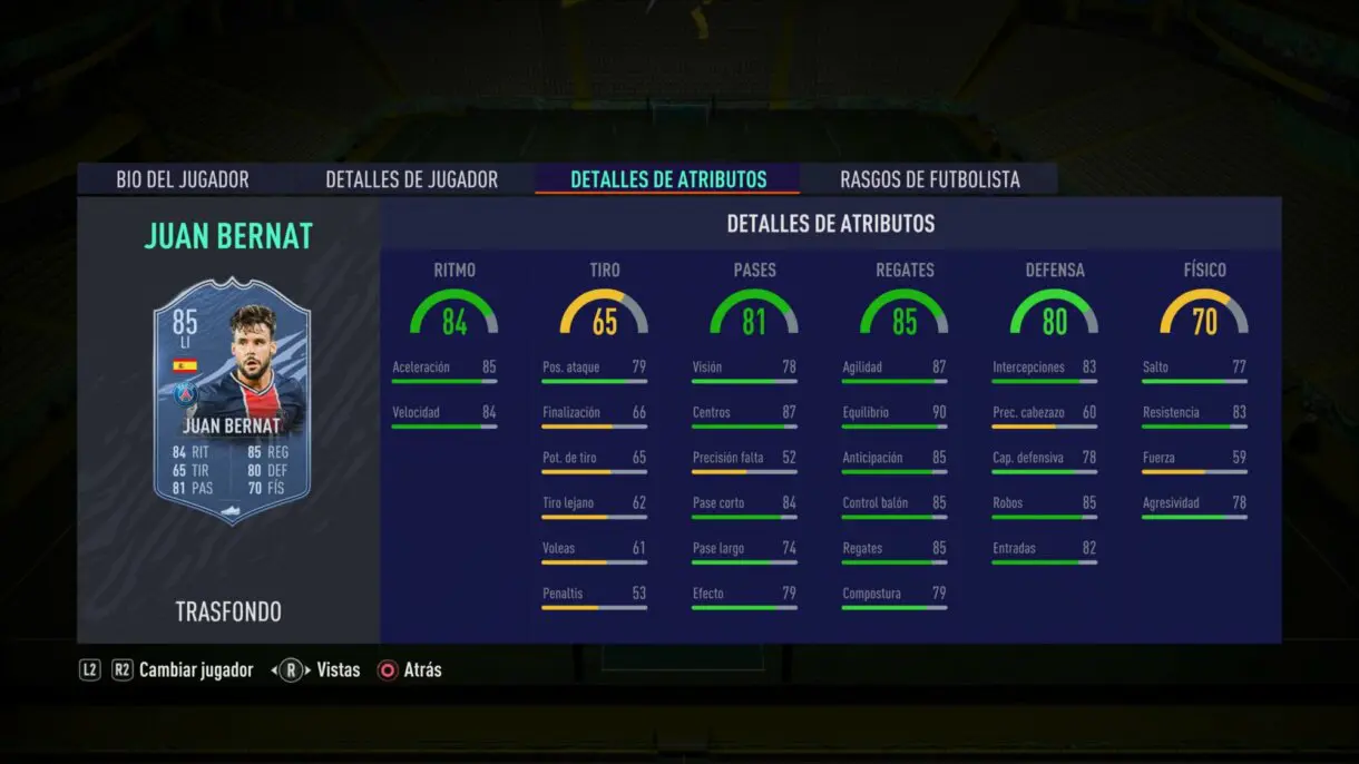 FIFA 21: ya sabemos quiénes son los jugadores recompensa de la primera temporada de Ultimate Team stats in game Juan Bernat Trasfondo