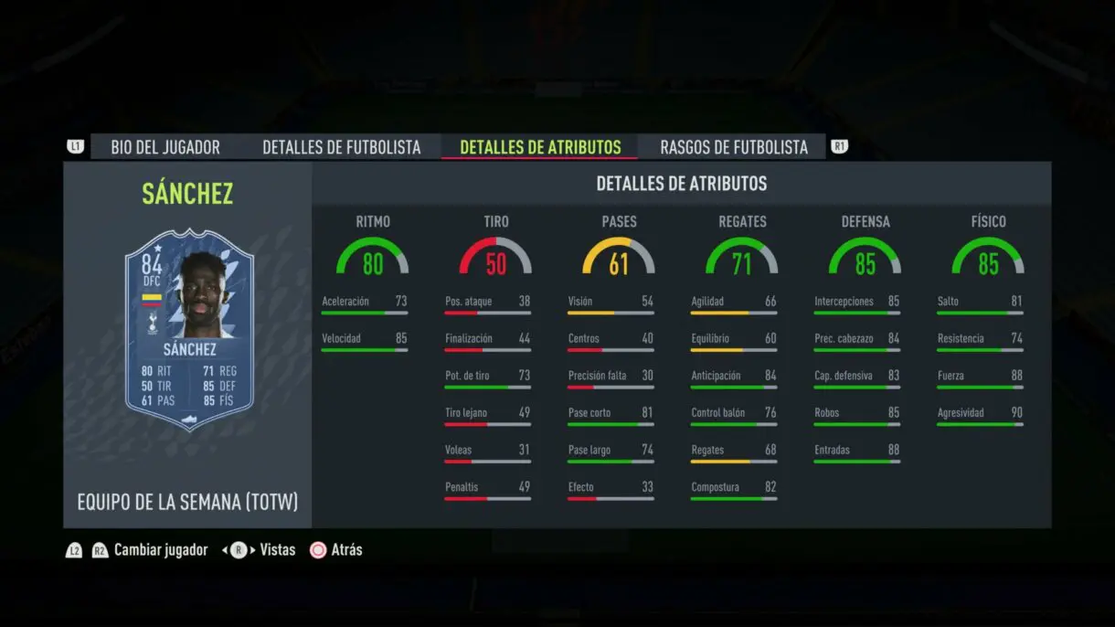 FIFA 22: El TOTW 16 incluye bastantes cartas de la Liga Santander y es liderado por Kanté (Equipo de la Semana) Ultimate Team stats in game Davinson Sánchez