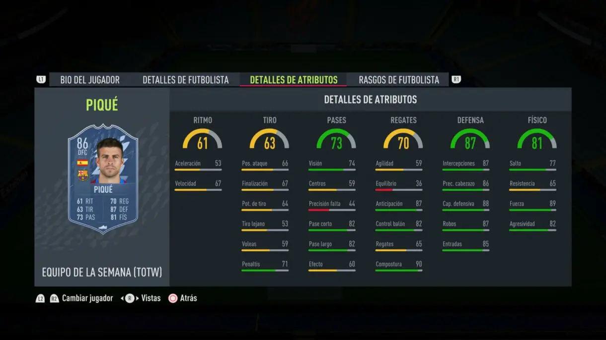 FIFA 22: El TOTW 16 incluye bastantes cartas de la Liga Santander y es liderado por Kanté (Equipo de la Semana) Ultimate Team stats in game Piqué
