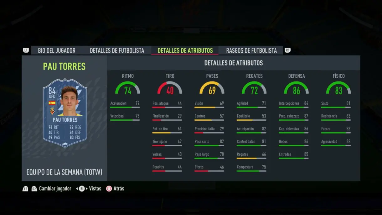 FIFA 22: El TOTW 16 incluye bastantes cartas de la Liga Santander y es liderado por Kanté (Equipo de la Semana) Ultimate Team stats in game Pau Torres