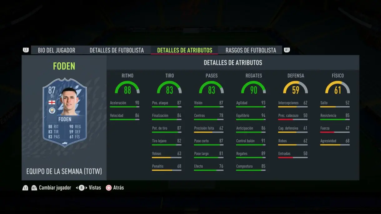 FIFA 22: El TOTW 16 incluye bastantes cartas de la Liga Santander y es liderado por Kanté (Equipo de la Semana) Ultimate Team stats in game Phil Foden