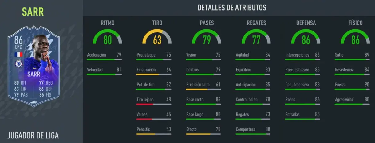 FIFA 22: análisis de Sarr Jugador de Liga gratuito. ¿Un central competitivo? Ultimate Team stats in game