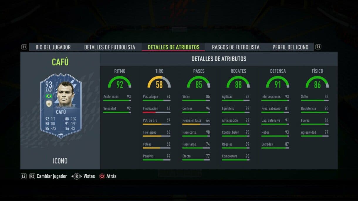 FIFA 22: aquí tienes las stats in game de los nuevos Iconos y Heroes Club revelados Ultimate Team Cafú Prime