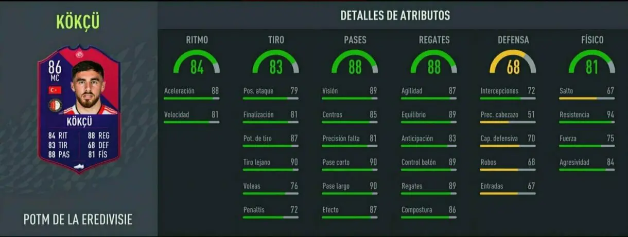 FIFA 22: ¿Merece la pena Orkun Kökçü POTM de la Eredivisie? + Solución del SBC Ultimate Team stats in game