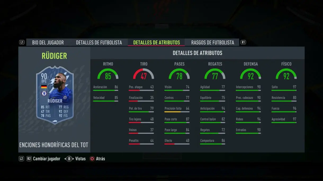 FIFA 22: Quince TOTY Mención Honorífica aparecen en sobres y estos son sus números Ultimate Team stats in game Rüdiger