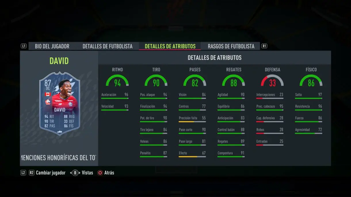 FIFA 22: Quince TOTY Mención Honorífica aparecen en sobres y estos son sus números Ultimate Team stats in game Jonathan David