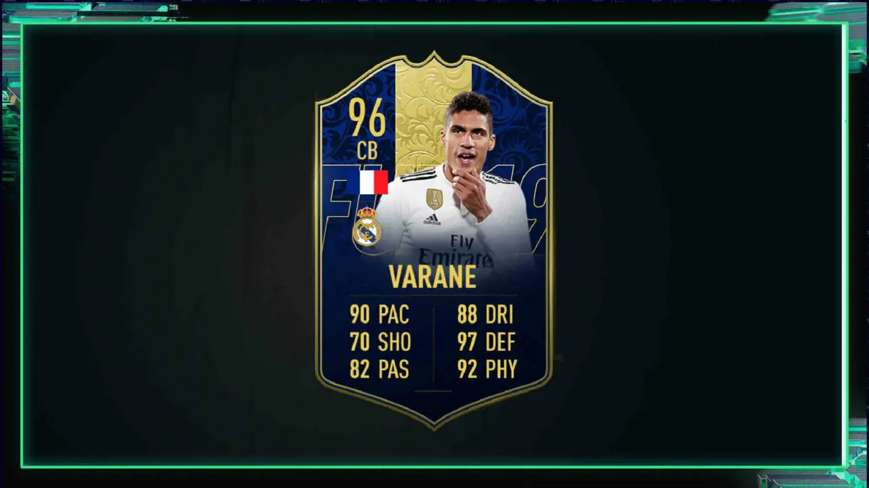 FIFA 22: este popular defensor de Ultimate Team recibiría una carta Flashback según una nueva filtración versión TOTY de Varane en FIFA 19, a la que homenajearía el nuevo ítem