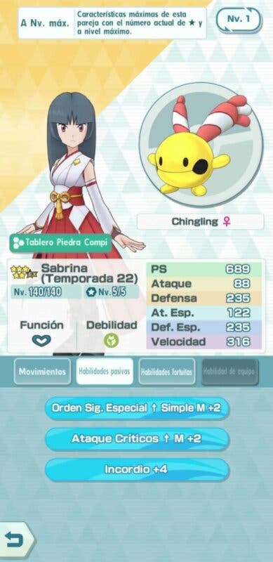 Sabrina (Temporada 22) y Chingling Pokemon Masters EX habilidades