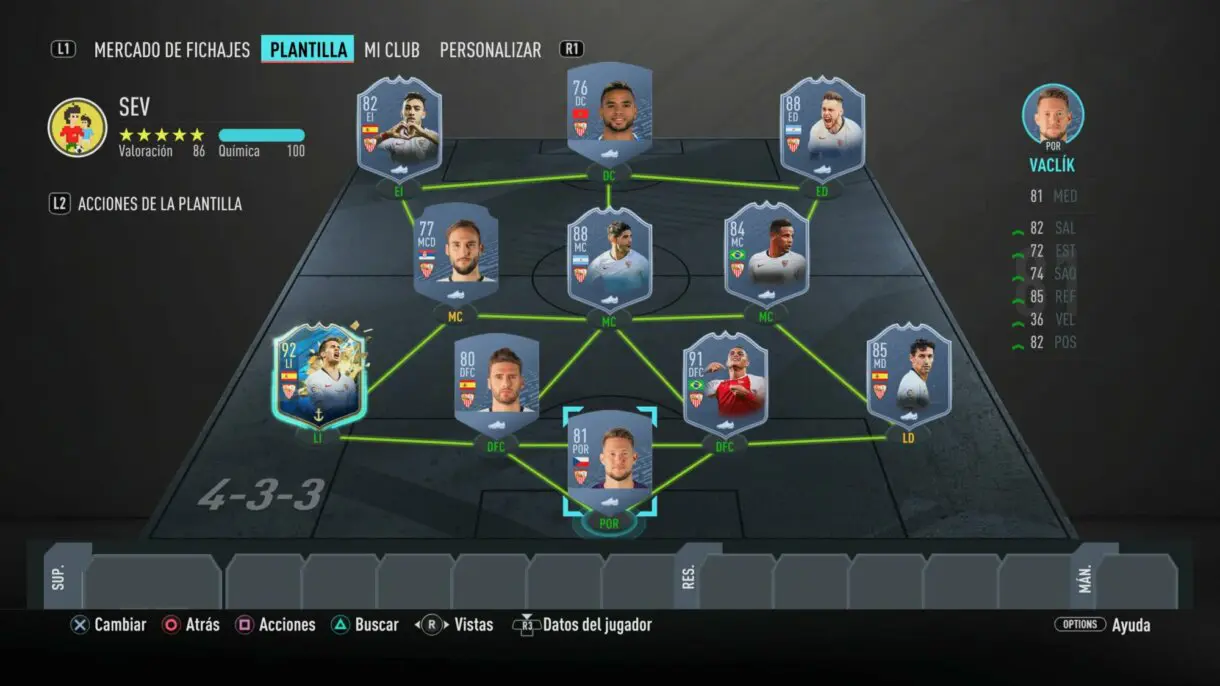 ¿Sevilla o Betis? ¿Qué equipo del gran derbi sevillano tiene mejor once en FIFA 20 Ultimate Team? plantilla del Sevilla