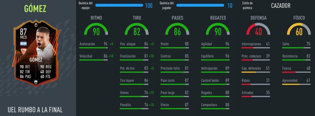 Stats in game Alejandro Gómez RTTF FIFA 22 Ultimate Team