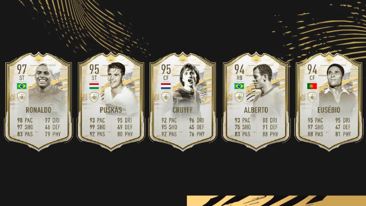Cartas Icono Moments de Ronaldo, Puskás, Cruyff, Carlos Alberto y Eusébio FIFA 22 Ultimate Team