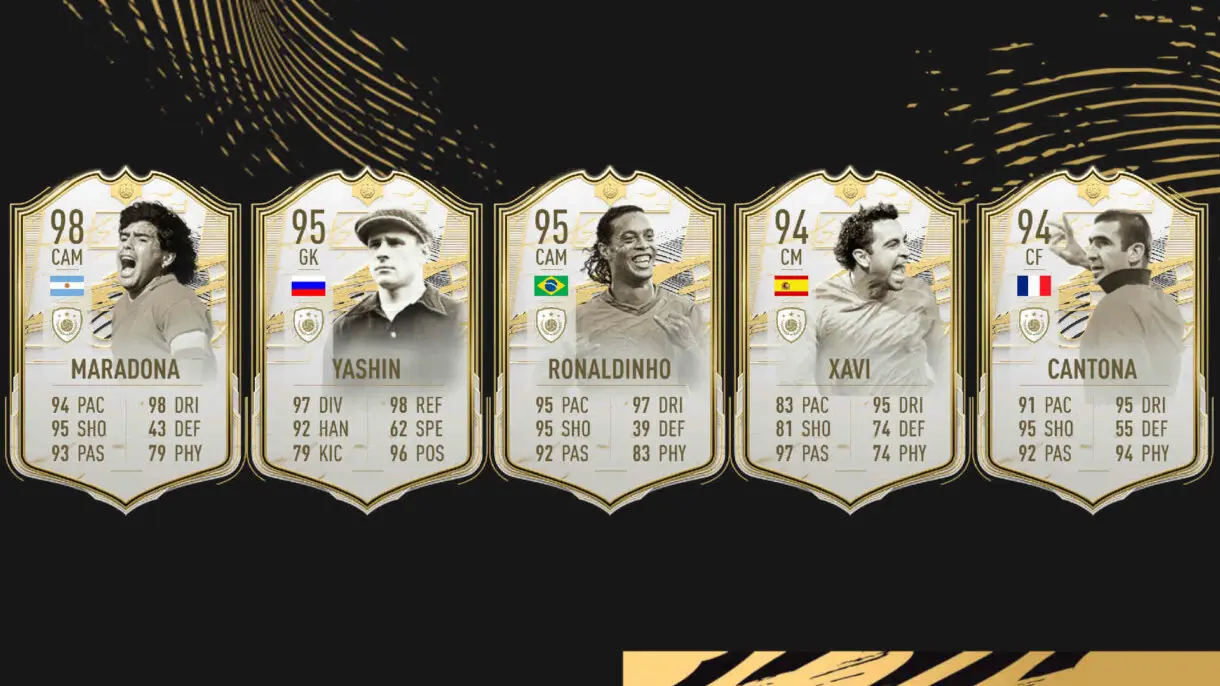 Cartas Icono Moments Maradona, Yashin, Ronaldinho, Xavi y Cantona FIFA 21 Ultimate Team