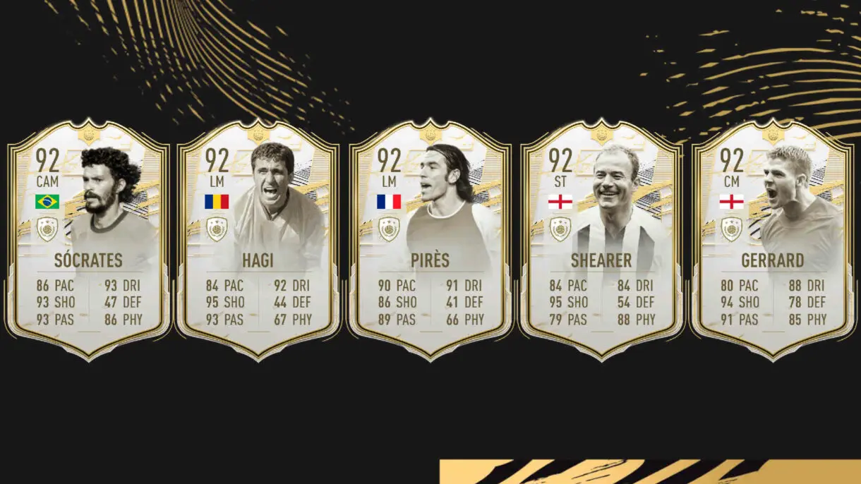 Cartas Icono Moments Sócrates, Hagi, Pirés, Shearer y Gerrard FIFA 21 Ultimate Team