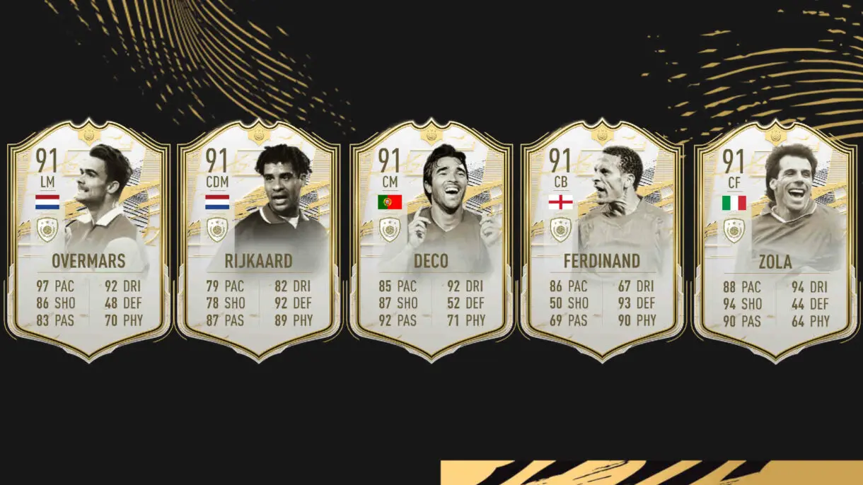 Cartas Icono Moments Overmars, Rijkaard, Deco, Ferdinand y Zola FIFA 21 Ultimate Team