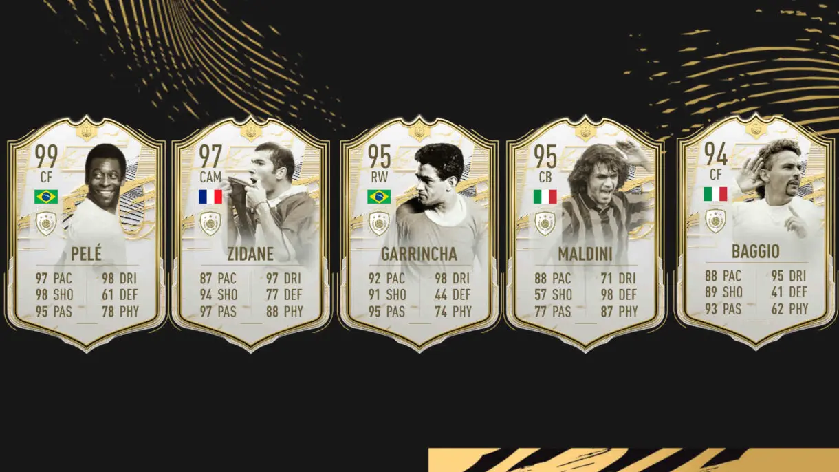 Cartas Iconos Moments Pelé, Zidane, Garrincha, Maldini y Baggio FIFA 21 Ultimate Team