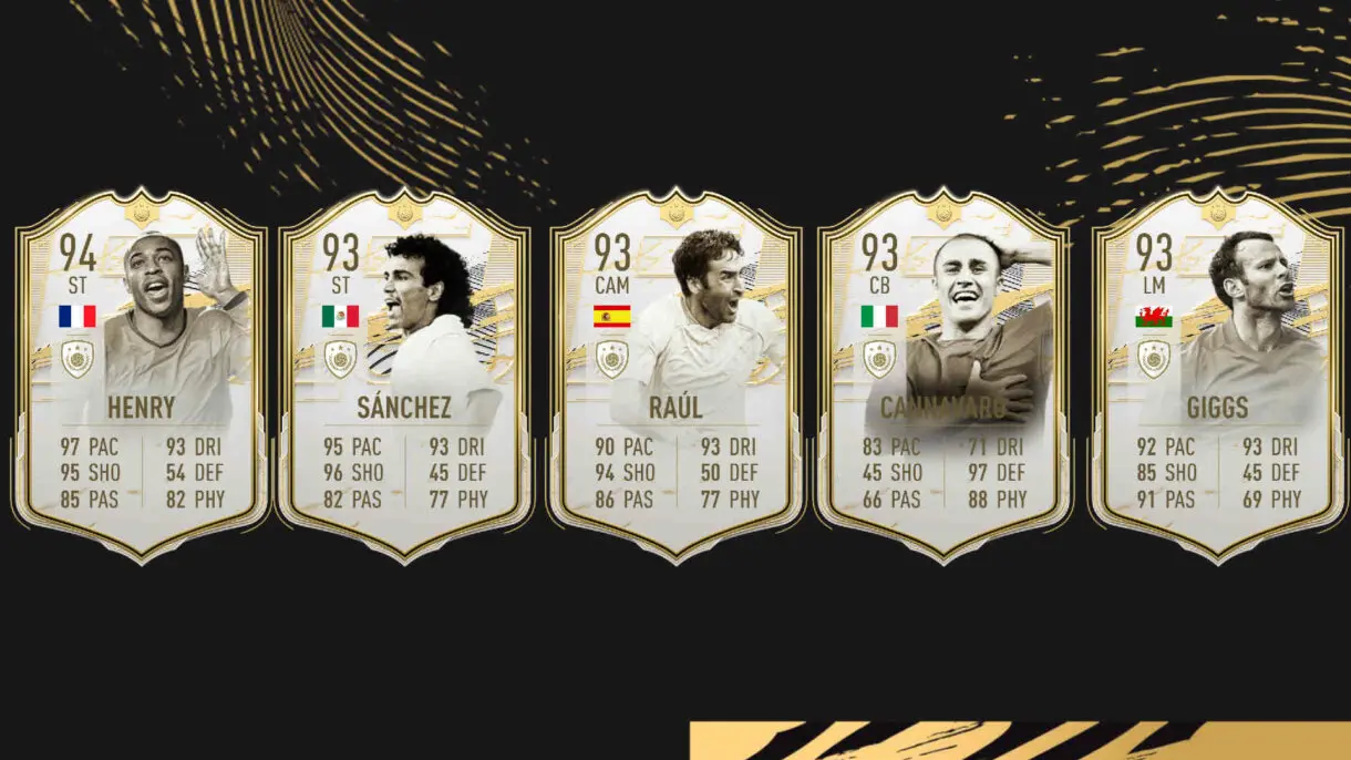 Cartas Iconos Moments Henry, Sánchez, Raúl, Cannavaro y Giggs FIFA 21 Ultimate Team